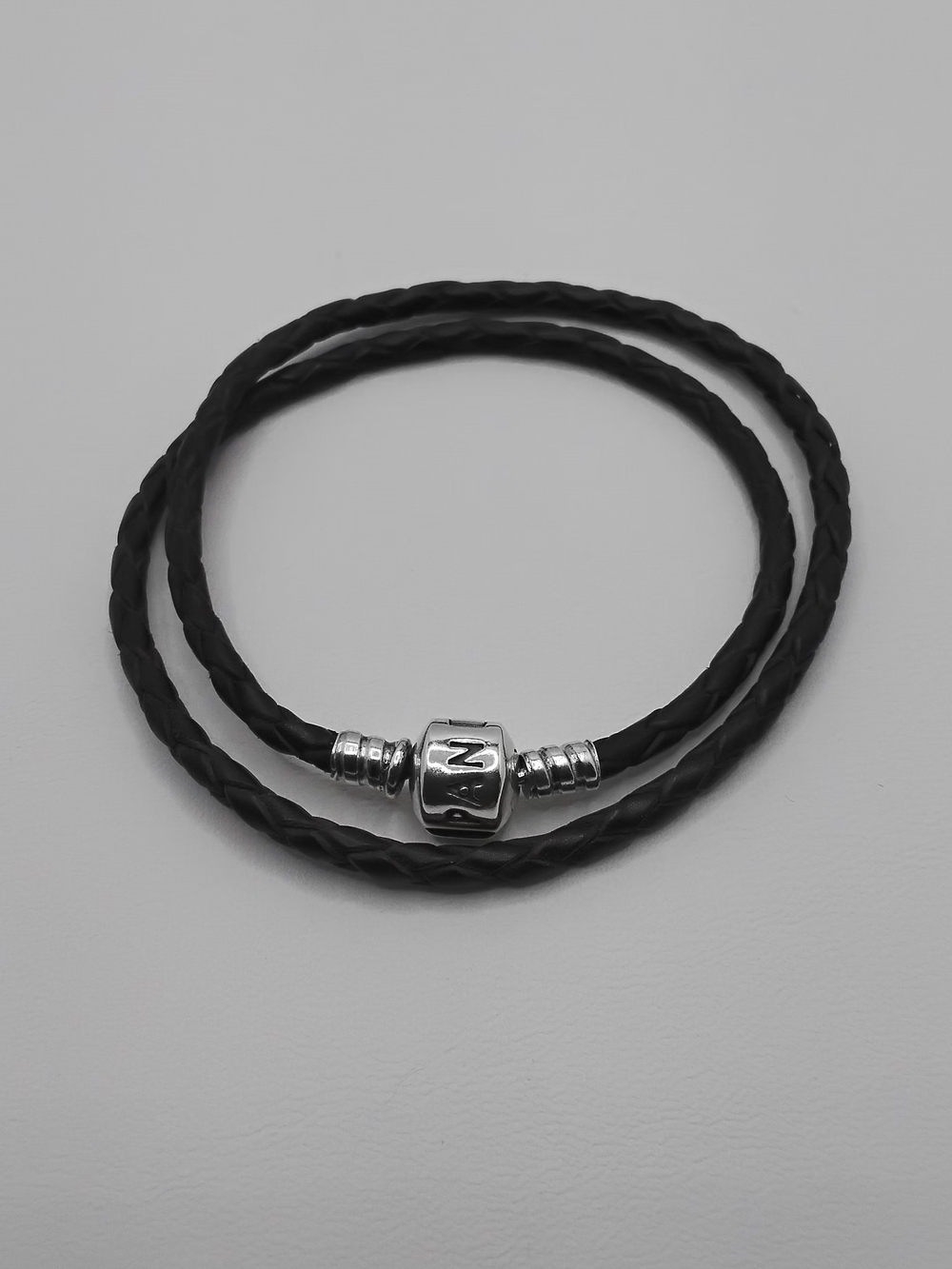 Authentic Pandora Black Leather Double-Wrap Bracelet - EUC - Picture 2 of 10
